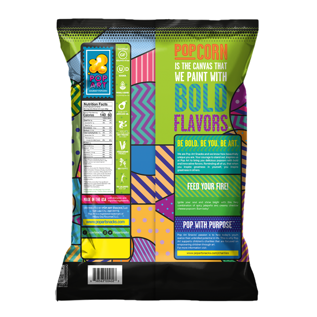 Cheddar Jalapeno Popcorn, Spicy, Cheesy, Fire Corn Pop Art Snacks